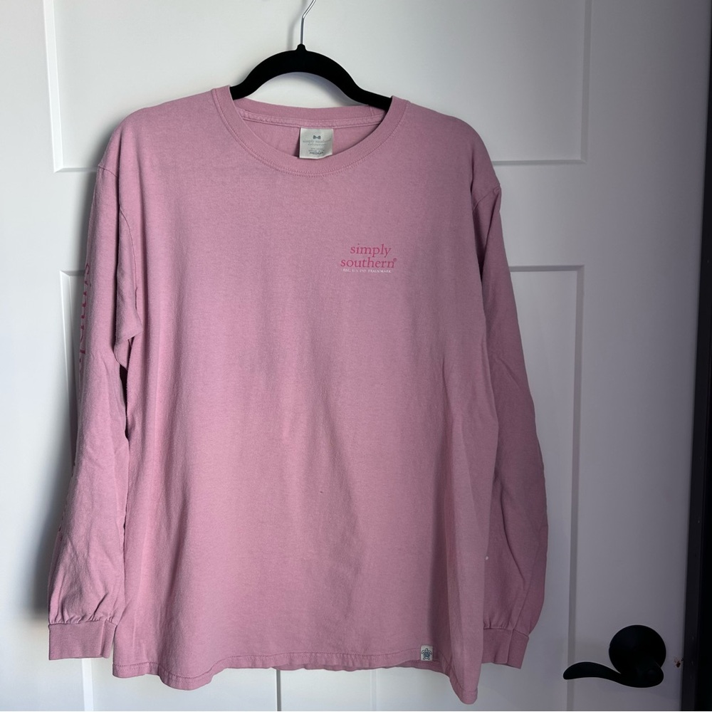 Simply Southern Light Pink Long Sleeve Tee Size Medium 100% Cotton